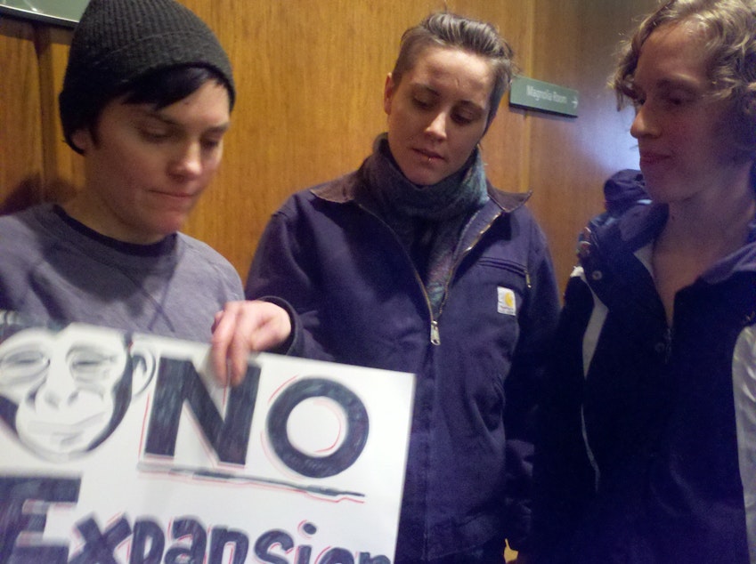 caption: Shannon Leahy, Ane Mathieson and Amanda Schemkes were disappointed at UW Regents' approval for the new lab.