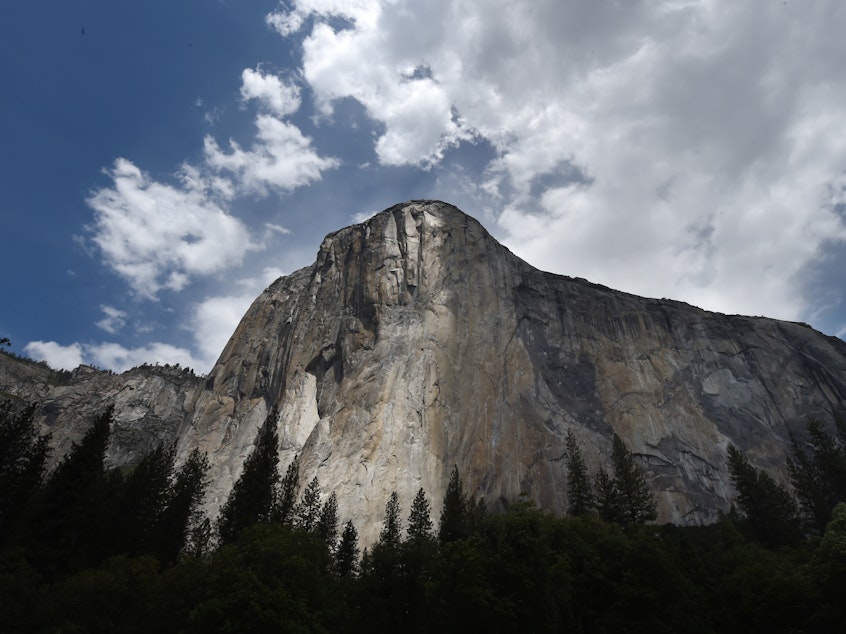 caption: Emily Harrington became the first woman to climb, in less than one day, the Golden Gate route of El Capitan in Yosemite National Park, pictured here in June 2015.