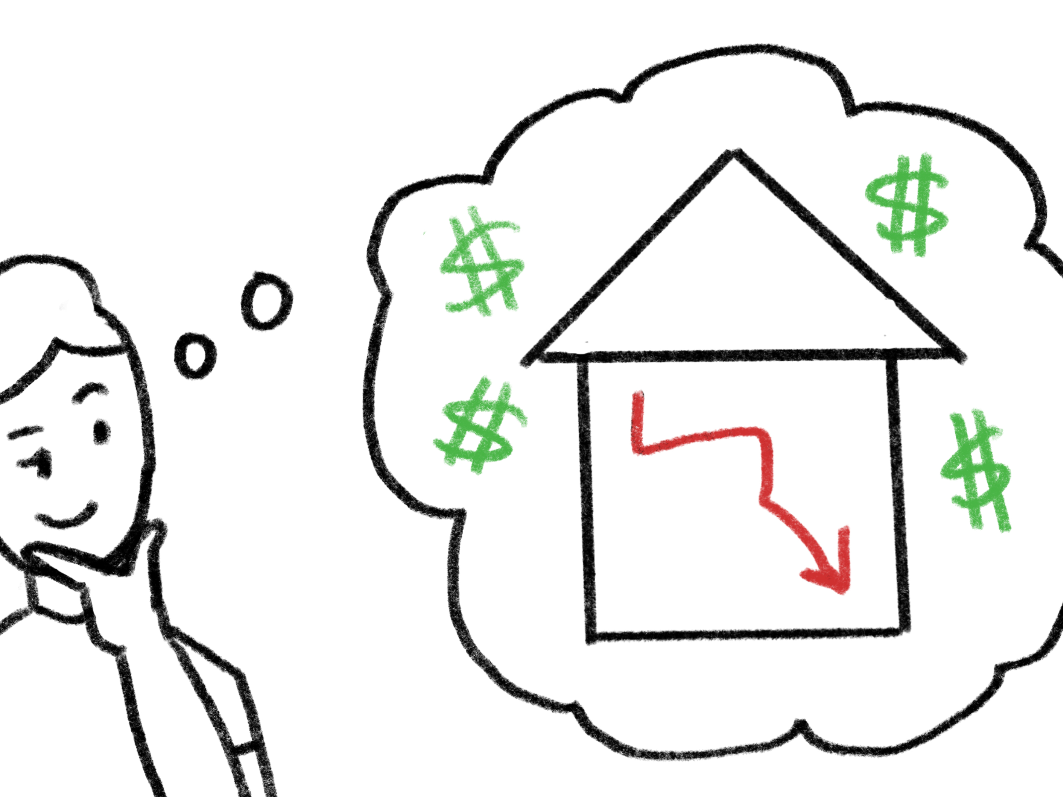 A person thinks about making money as stock prices fall.