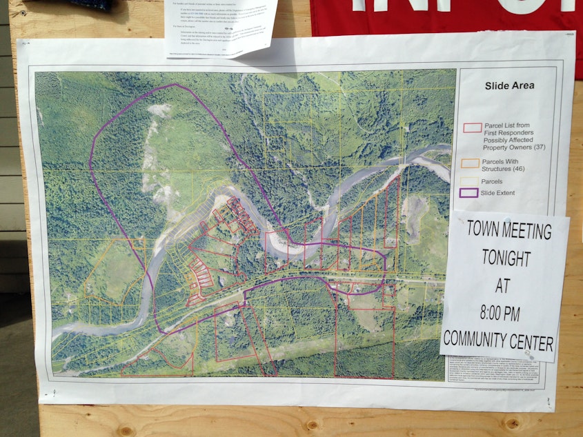 caption: Slide area map posted outside Darrington grocery store.