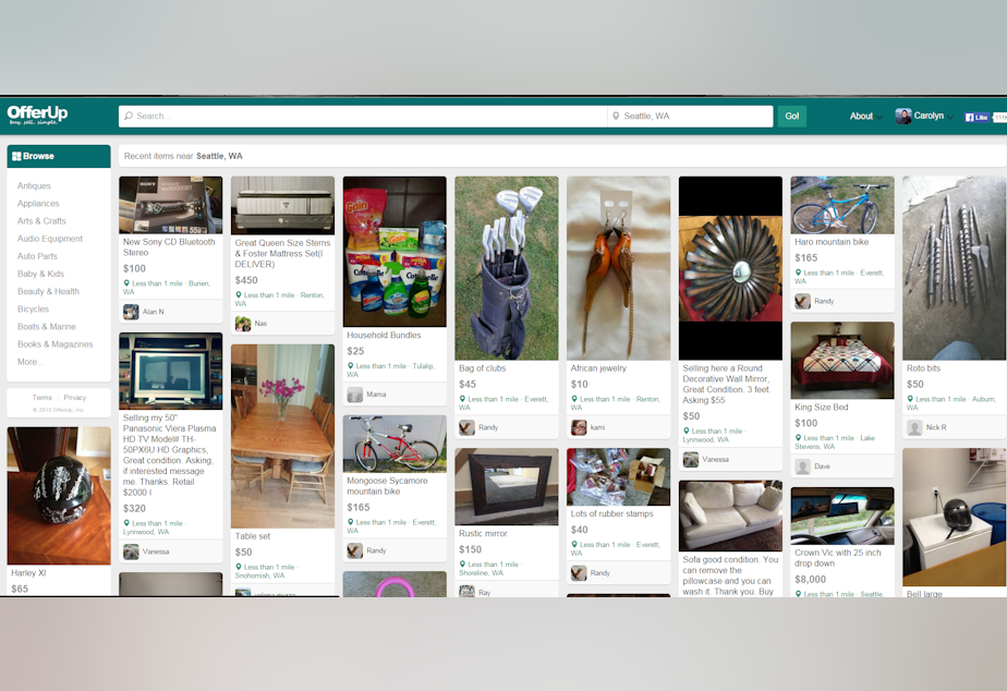 caption: OfferUp website shows goods being offered near the user. 