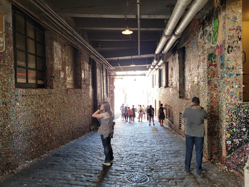 caption: The Pike Place Market "Gum Wall." 