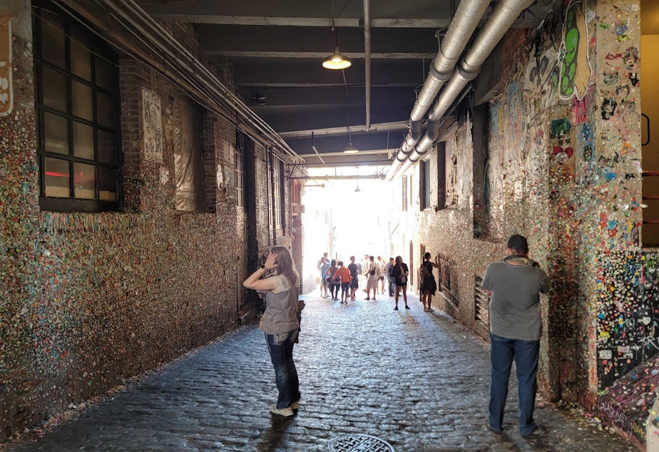 caption: The Pike Place Market "Gum Wall." 