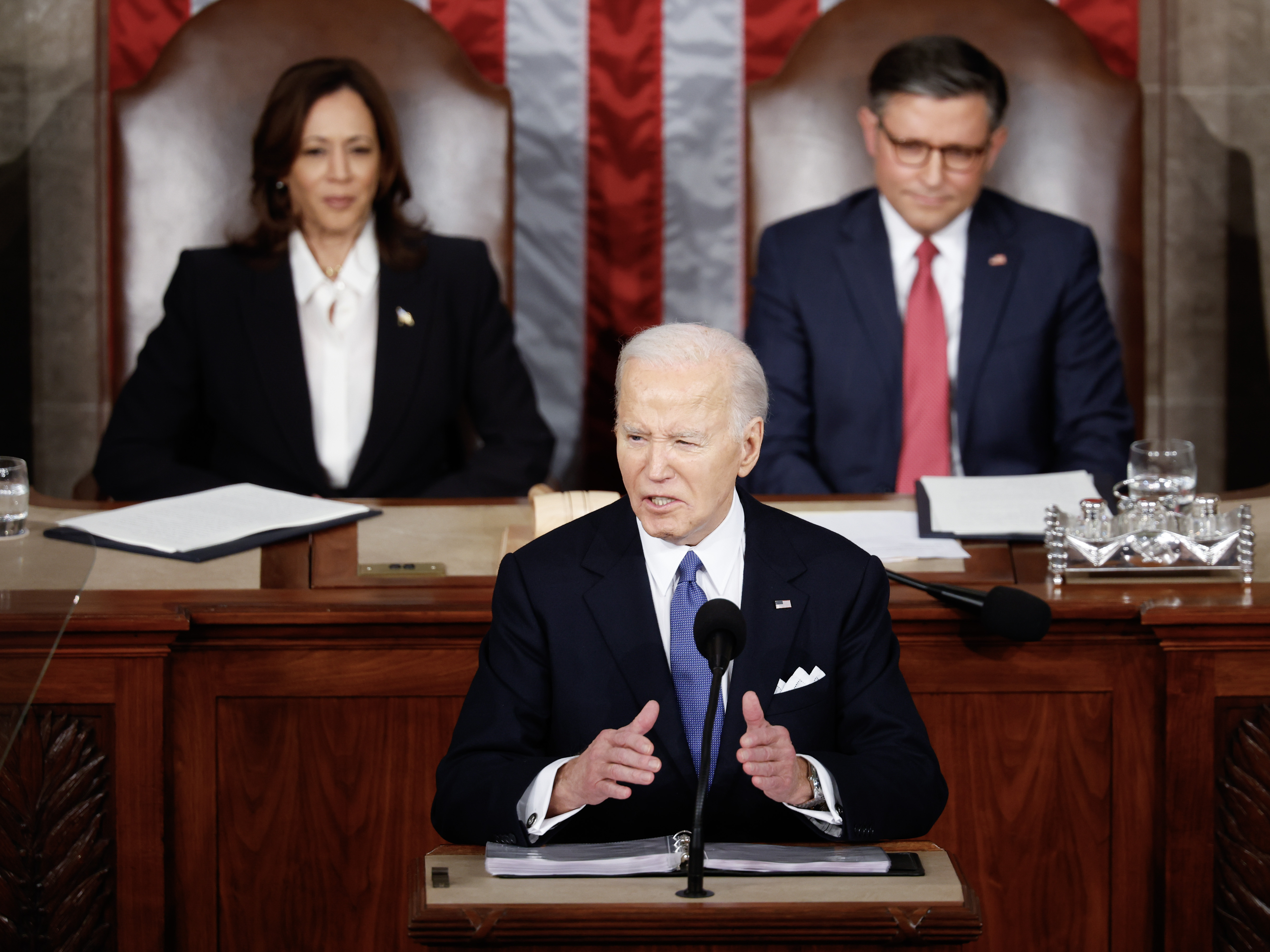 caption: President Joe Biden delivers the State of the Union address during a joint meeting of Congress in the Capitol on March 7in Washington, D.C.