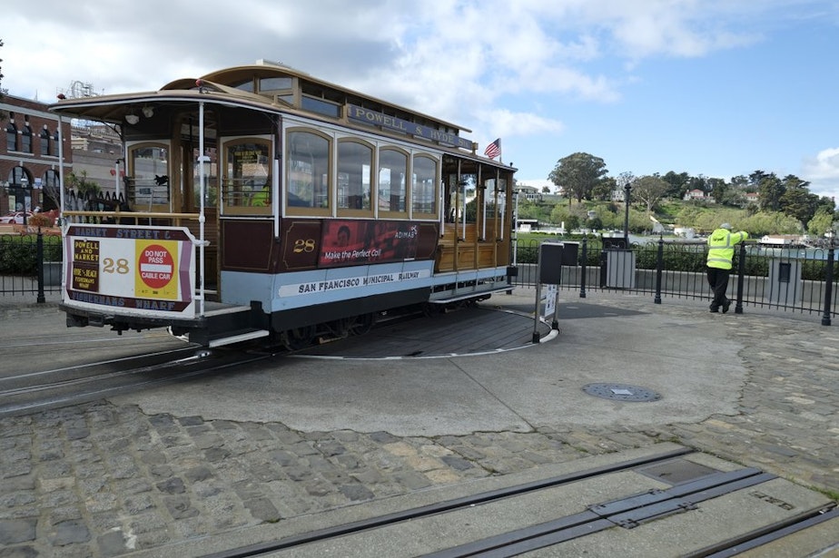 caption: Quiet on the streets and trolleys of San Francisco