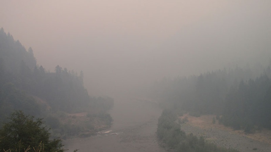 caption: File photo. Smoke from 2020 fires in the Northwest and coming up from California has innundated the region this week, as it has in years past.