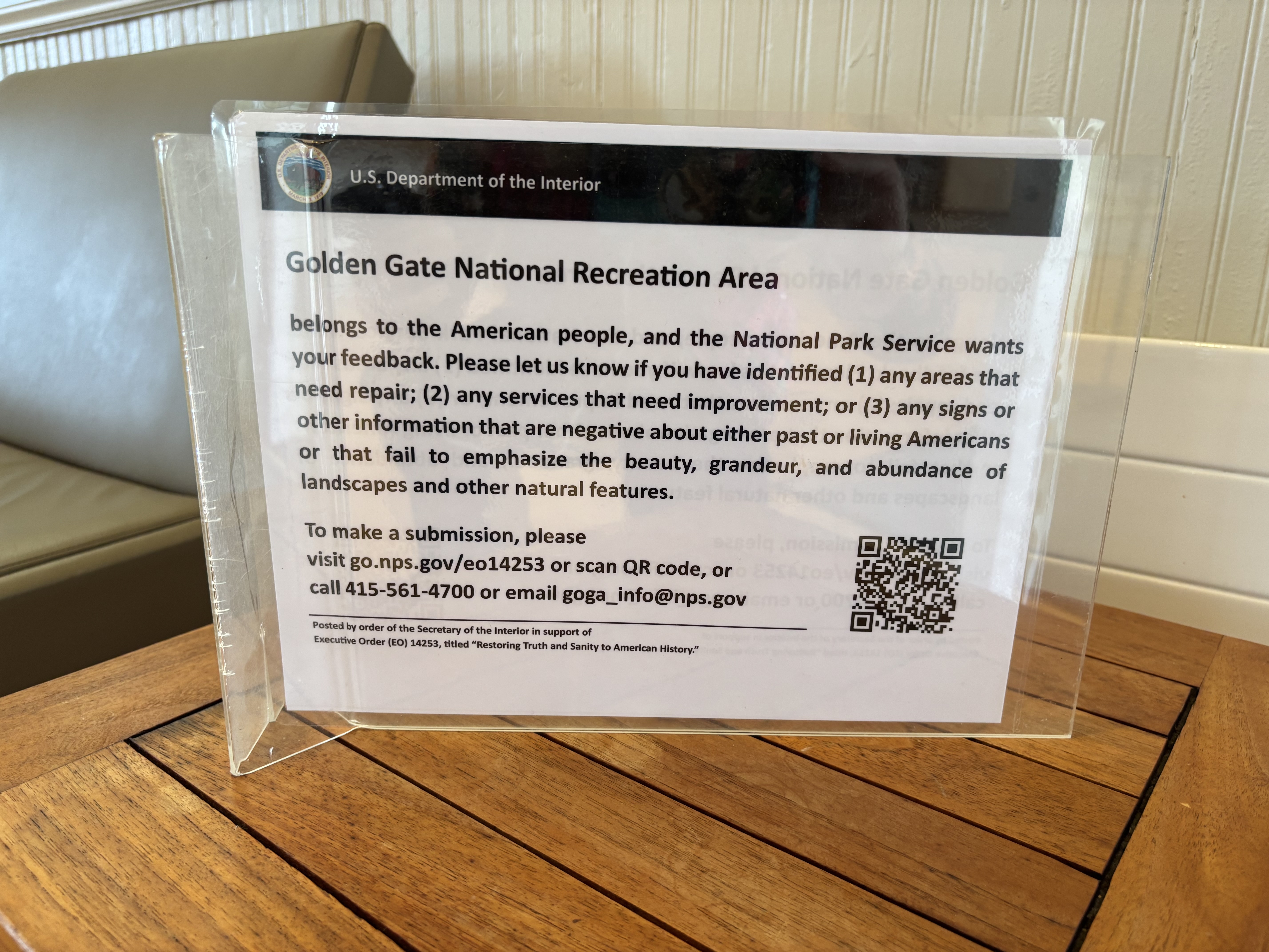 caption: Signs like this one in the Presidio of San Francisco, part of the Golden Gate National Recreation Area, have been going up around the country in response to President Trump's executive order titled "Restoring Truth and Sanity to American History."