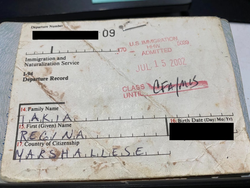 caption: An I-94 form from a migrant to the U.S. from the Marshall Islands.