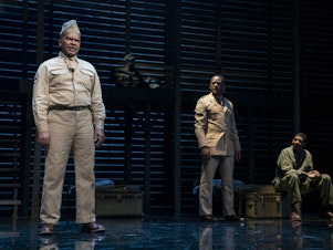 caption: David Alan Grier as Sergeant Vernon C. Waters, Blair Underwood as Captain Richard Davenport and Billy Eugene Jones as Private James Wilkie in <em>A Soldier's Play.</em>