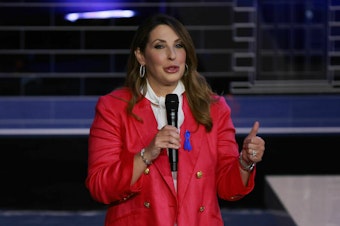 caption: RNC Chairwoman Ronna McDaniel said Monday she'll step down from her post on March 8.