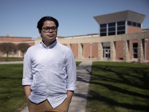 caption: Creighton Law student and activist César Magaña Linares in Fremont, Neb., in 2021.