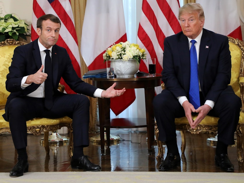 caption: President Trump and French President Emmanuel Macron aired their differences on the sidelines of a NATO leaders' summit in London.