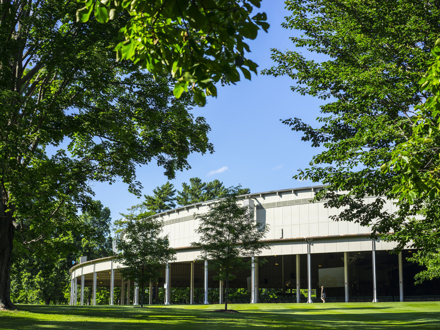 caption: An undated shot of the bucolic Tanglewood grounds and the Koussevitzky Music Shed.