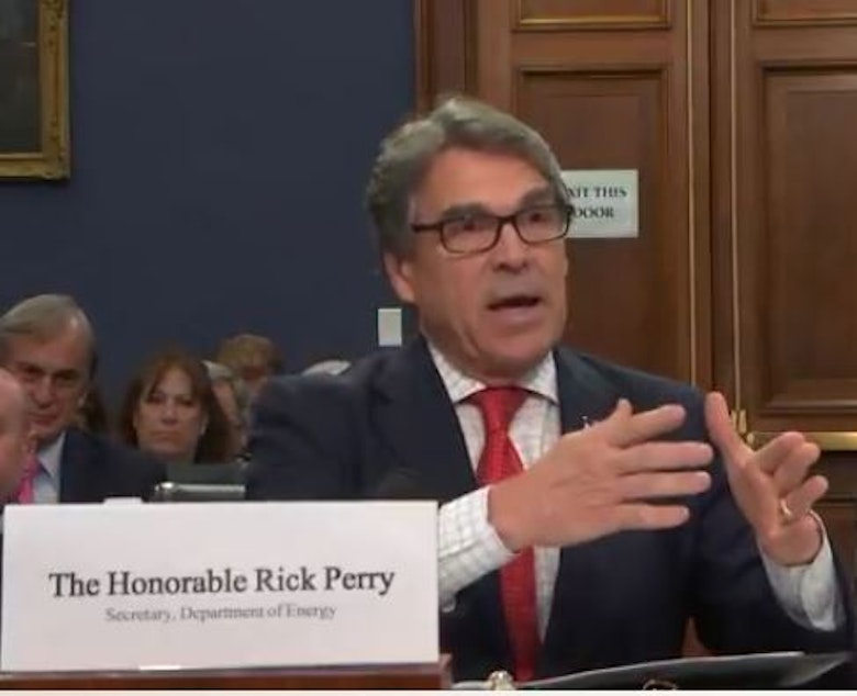 caption: Energy Secretary Rick Perry testifying on Capitol Hill