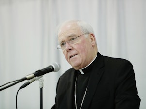 caption: Richard Malone, seen during a news conference last year, has resigned as bishop of the Catholic diocese based in Buffalo, N.Y. During his tenure, the diocese attracted intense scrutiny over its alleged mishandling of sexual abuse allegations.