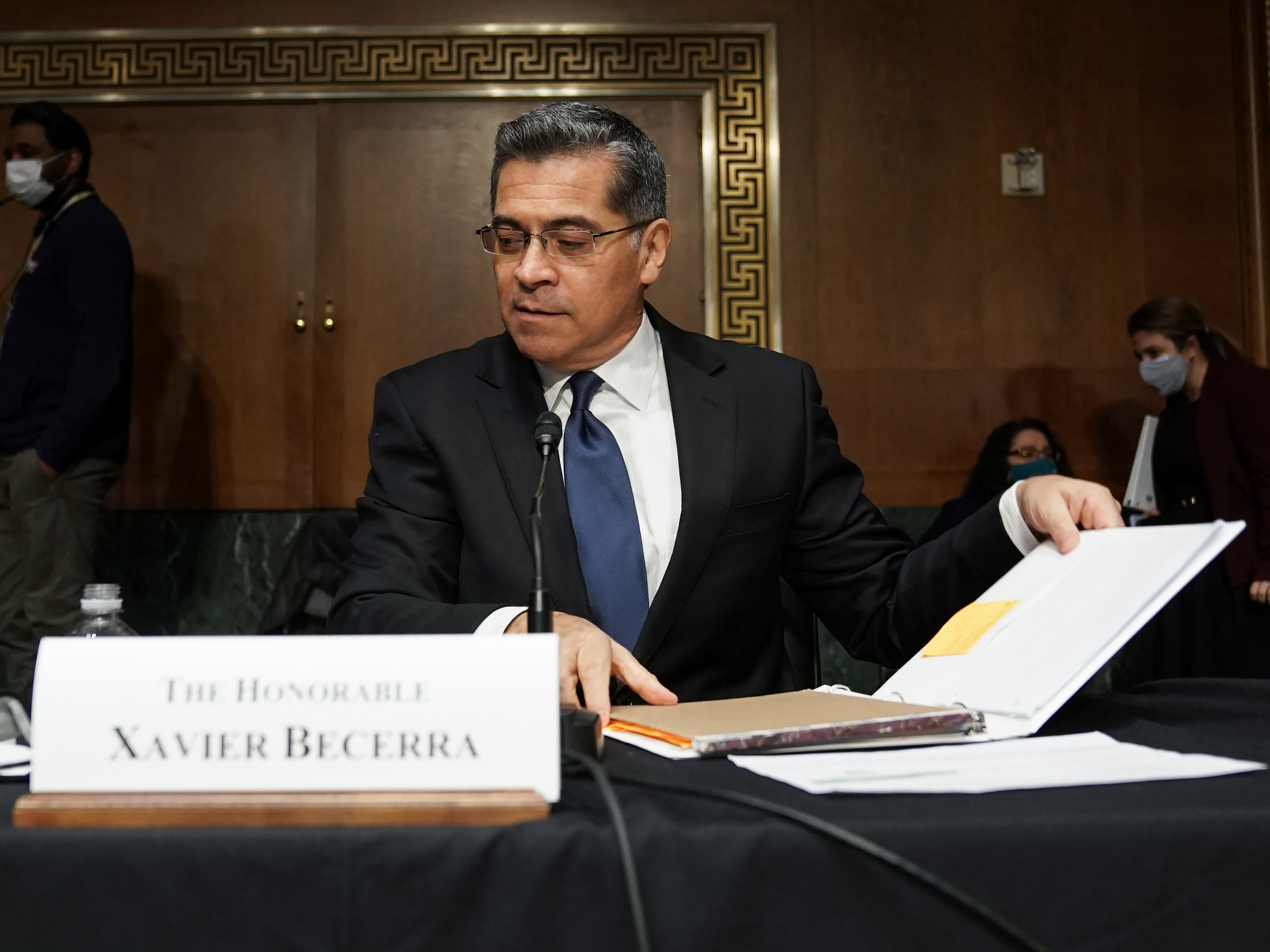 caption: Xavier Becerra, seen here during his February confirmation hearing, has been confirmed by the U.S. Senate as the Secretary of Health and Human Services.