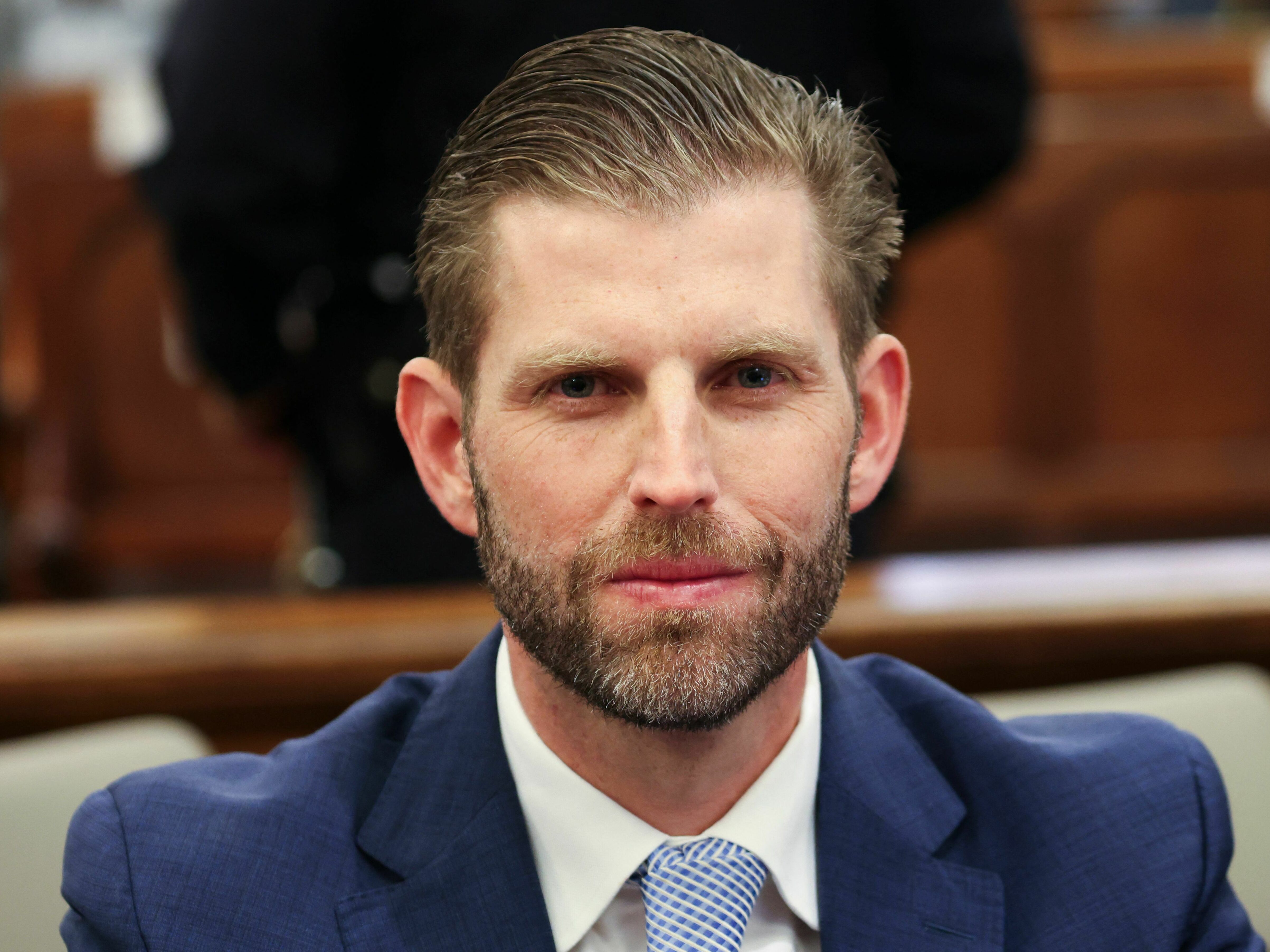 caption: Eric Trump, son of former President Donald Trump, attends the fraud trial of the Trump Organization in New York City on Nov. 2, 2023.