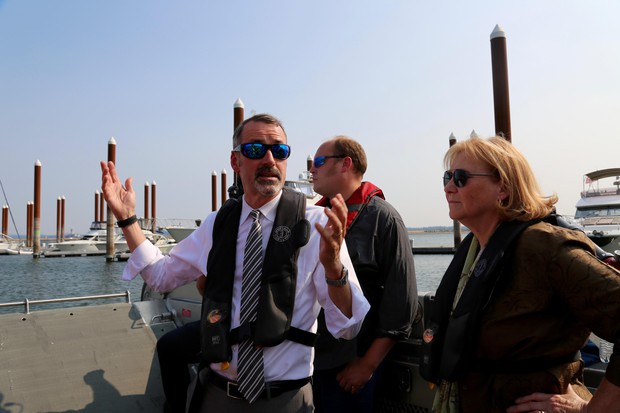 caption: <p>Vancouver City Manager Eric Holmes alongside Mayor Anne McEnerny-Ogle and port Commissioner Eric LaBrant on a joint riverfront tour workshop meeting.</p>