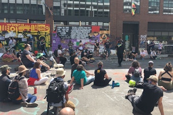 caption: A view of CHOP, or Capitol Hill Occupied Protest (formerly known as CHAZ), on the morning of Friday, June 19, 2020.