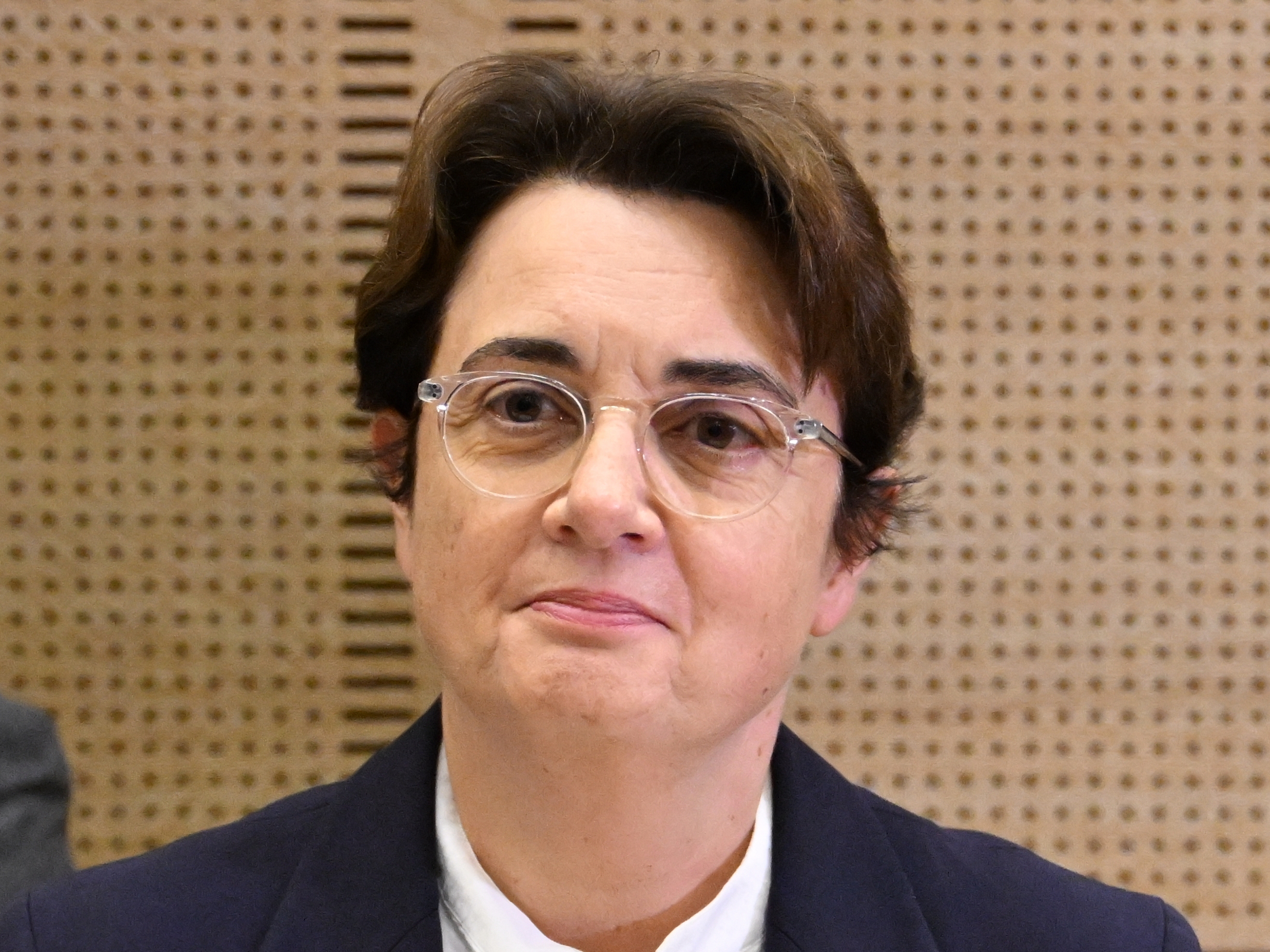 caption: Laurence des Cars, director of the Louvre Museum, is photographed before a hearing of the Senate culture committee, three days after jewels were stolen in a daring daylight heist, in Paris, Oct. 22, 2025.