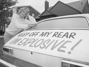 caption: Patty Ramge leans against her Ford Pinto in 1978. Since then, the car has become one of the most infamous vehicles in American history, known for a design that made it vulnerable in low-speed accidents.