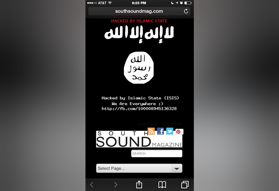 caption: A screen capture shows the South Sound Magazine website after a hacking attack by a group claiming to be ISIS.