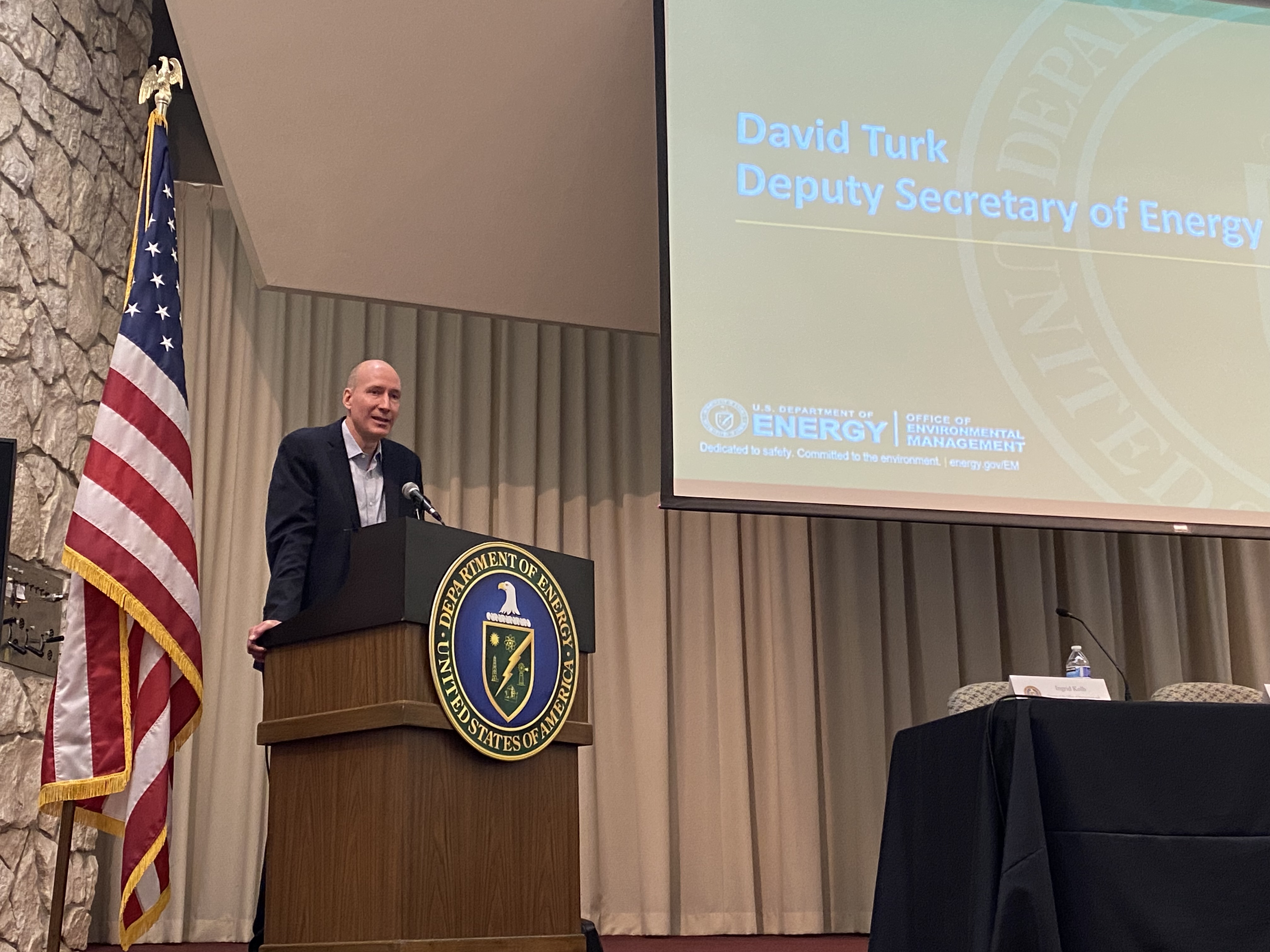 caption:  David Turk, federal Deputy Secretary of Energy, speaks to about 100 people during an informational meeting about potential clean energy development at Hanford.