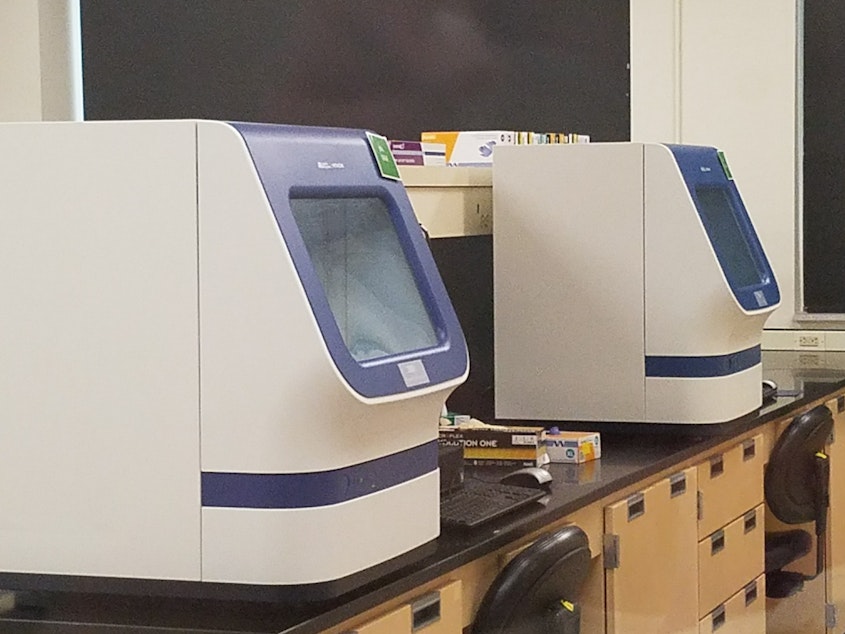 caption: ABI 9700 robots at the Ohio crime lab in London, Ohio. Robotics are one key to Ohio's quick turnaround time for testing rape kits.