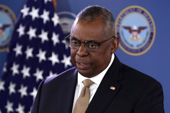 caption: U.S. Secretary of Defense Lloyd Austin speaks during a press conference at the Pentagon last week.