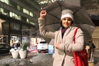 caption: New Yorker Nomiki Konst fought the Amazon decision from the far left. 