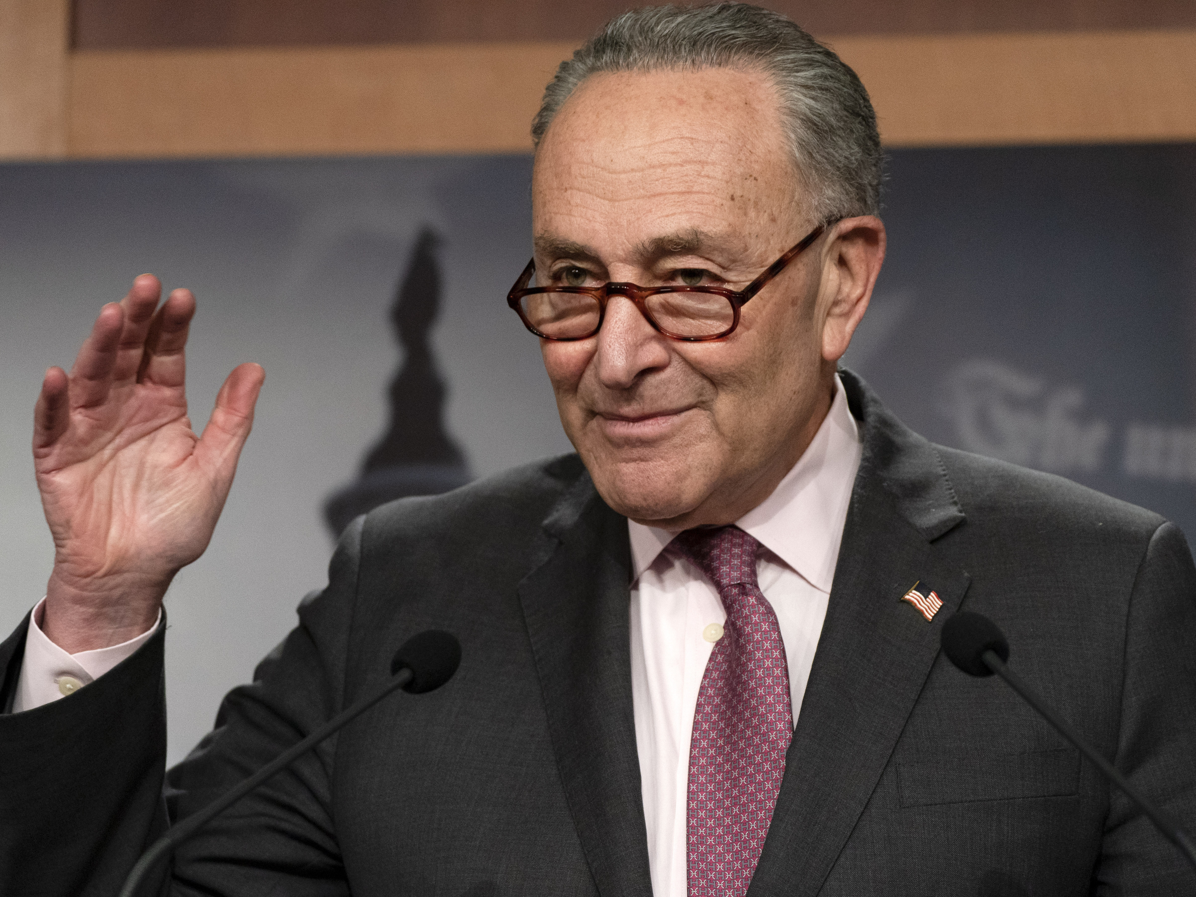 caption: Senate Majority Leader Chuck Schumer, D-N.Y., is working to keep both moderates and progressives inside his caucus on board with the $1.9 trillion coronavirus relief bill and pass it this week.