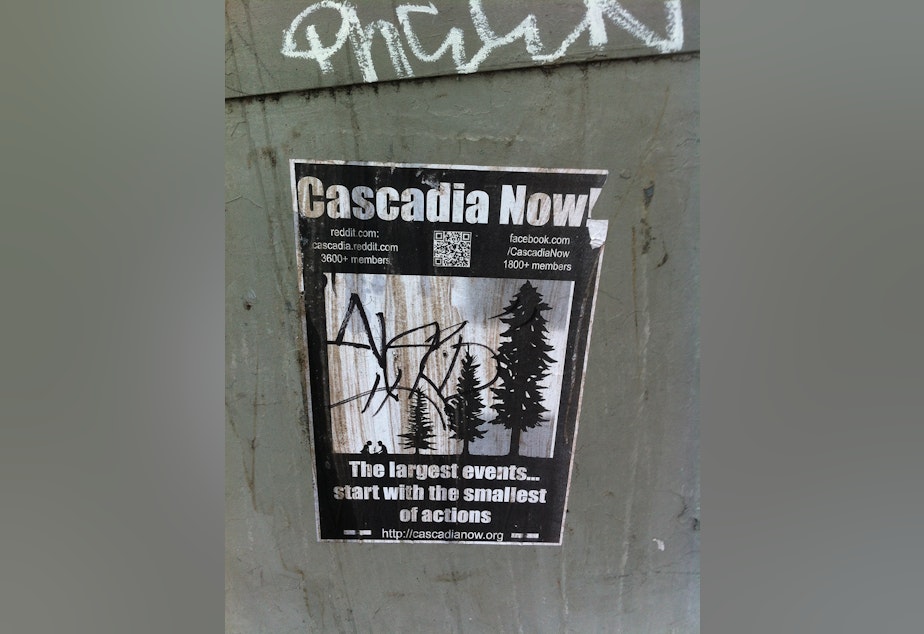 caption: A poster for Cascadia Now! hung in Seattle.