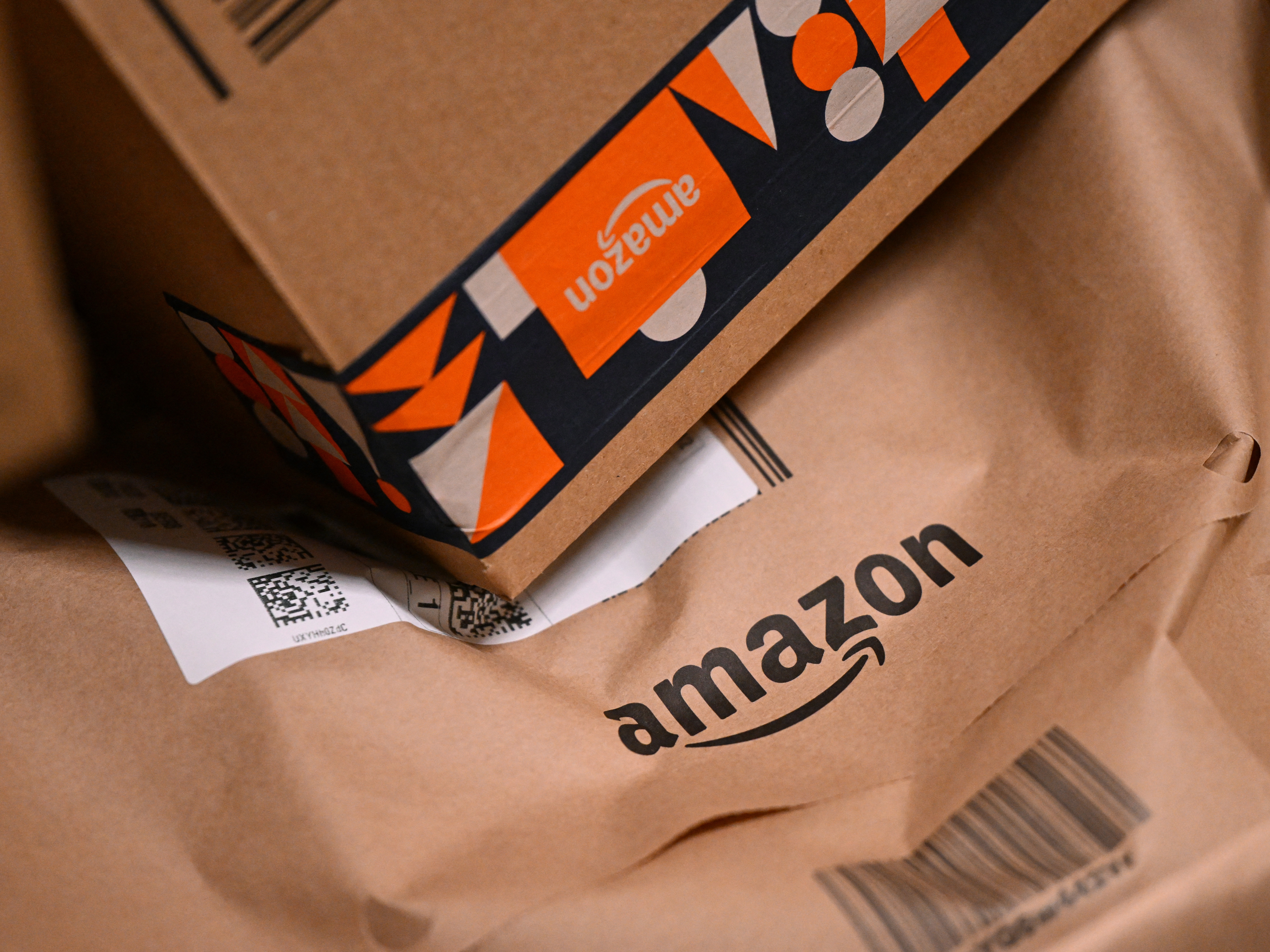 caption: A photo shows an Amazon package in a facility in Horn-Bad Meinberg, western Germany, in December 2024.