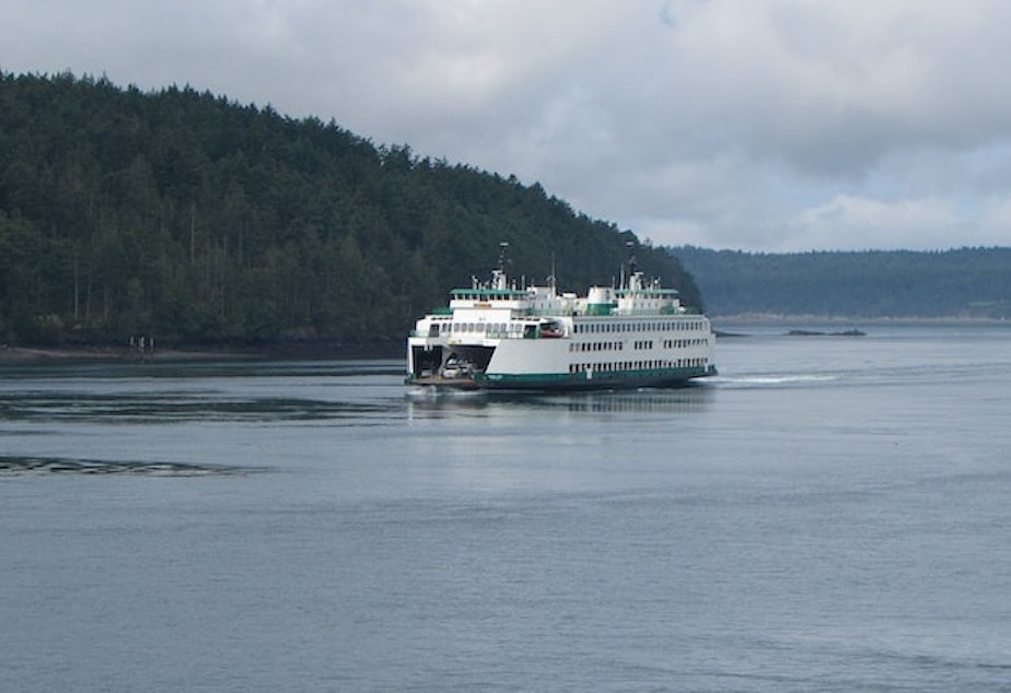 caption: A ferry out of Anacortes, Wash. 