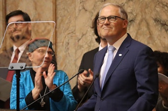 caption: Washington Gov. Jay Inslee gave his final State of the State address Tuesday, Jan. 9, 2024, highlighting policy wins during his time as governor and urging lawmakers to continue making progress on key problems plaguing the state.