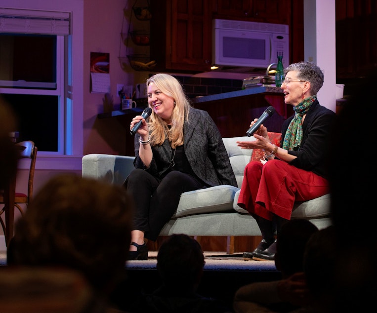 caption: Cheryl Strayed and Marcie Sillman at Seattle Rep