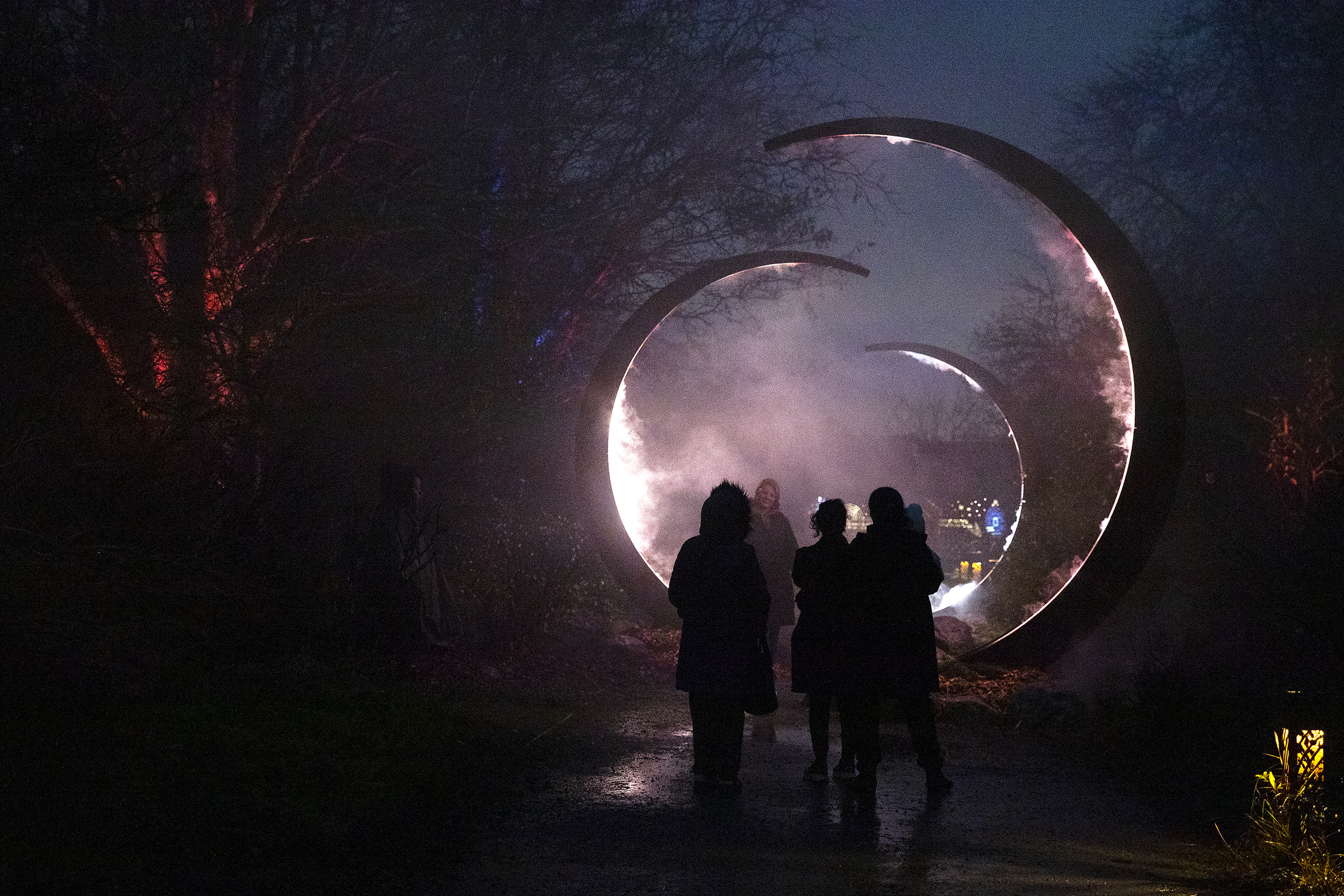 caption: Guests take in a portion of Astra Lumina, the 'Astra Archway,' on Thursday, December 4, 2025, at the Seattle Chinese Garden in West Seattle. 