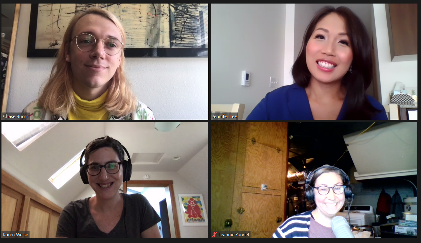caption: Chase Burns, Jennifer Lee, Karen Weise and host Jeannie Yandel ready to discuss the week's news.