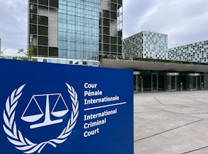 caption: The International Criminal Court building in The Hague, Netherlands, on April 30.