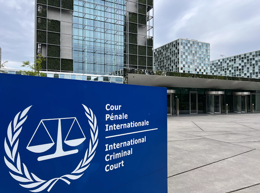 caption: The International Criminal Court building in The Hague, Netherlands, on April 30.