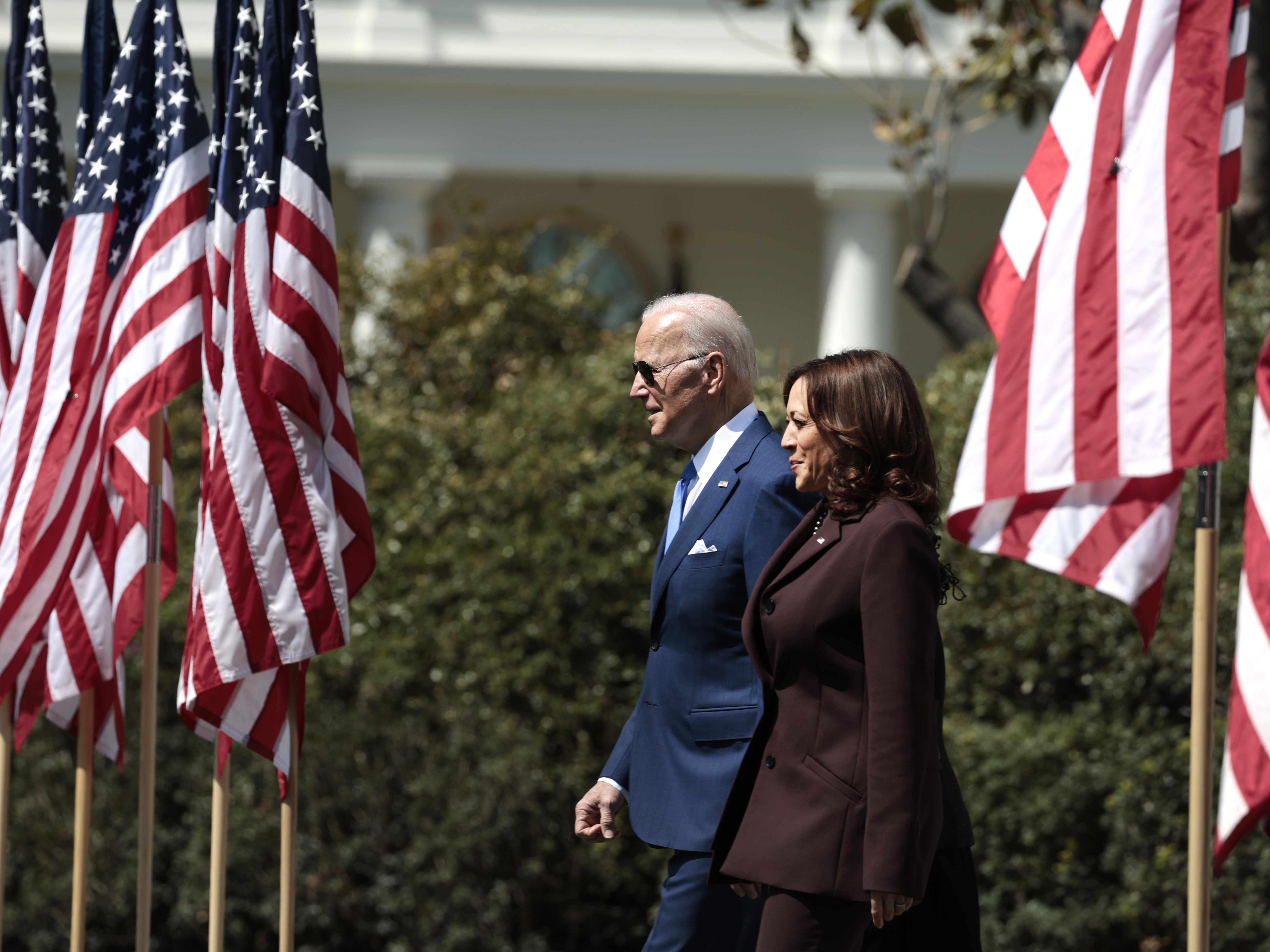 caption: President Joe Biden and Vice President Harris arrive for an event celebrating Judge Ketanji Brown Jackson's confirmation to the Supreme Court on the South Lawn of the White House in 2022.