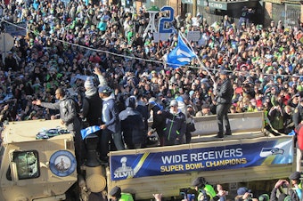caption: An estimated 700,000 Seahawks fans gathered for the Super Bowl parade on Wednesday.