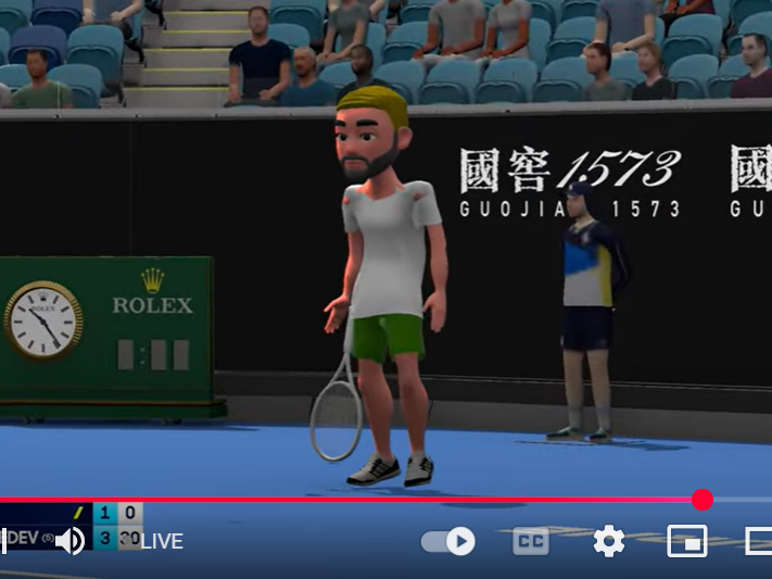 caption: The Australian Open's YouTube livestream shows the players as animated avatars, though the action is real.