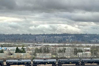 caption: Part of an oil train in Everett, Washington, on Dec. 31, 2020