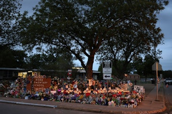 caption: A memorial dedicated to the victims of the mass shooting at Robb Elementary School in Uvalde, Texas.