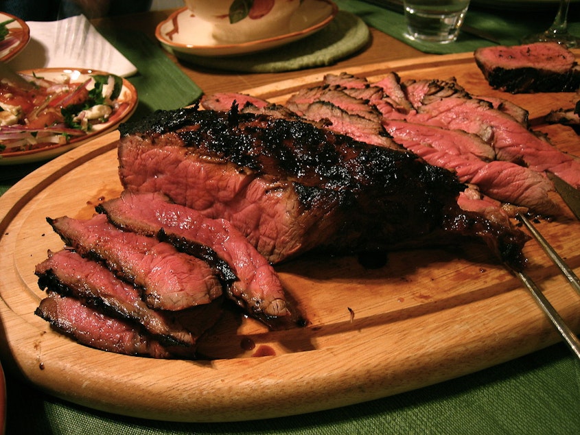 caption: London broil, a beef dish.