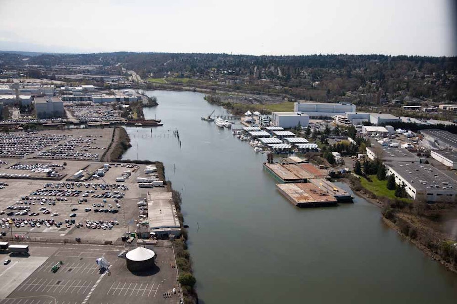 caption: The Duwamish River isn't naturally straight - we did that while building the city of Seattle.