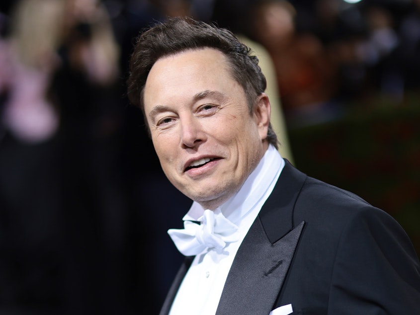 caption: Elon Musk attends the 2022 Met Gala in New York City. The billionaire addressed Twitter staff for the first time since striking a deal to buy the social network.