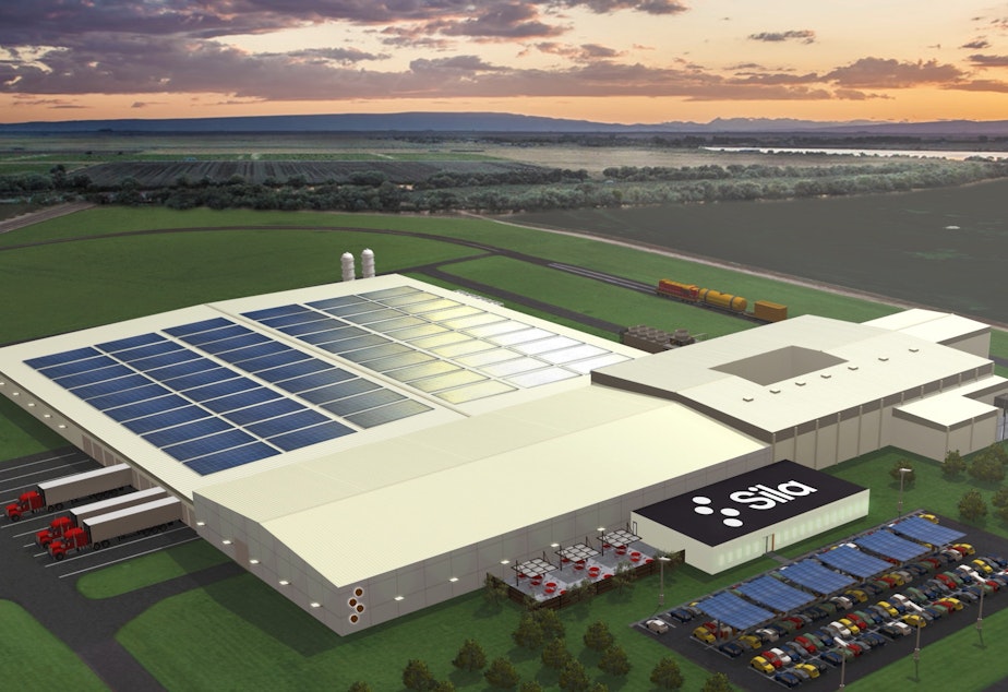 caption: Rendering by Sila Nanotechnolgies of what its battery materials plant in Moses Lake could look like.