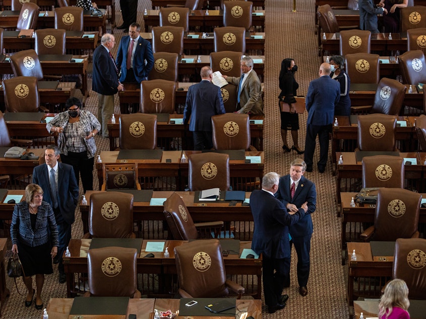 caption: Texas lawmakers face a tight schedule as they consider a bill that would enshrine Gov. Greg Abbott's ban on vaccine mandates into state law. The legislature is currently in its third special session, which expires next week.
